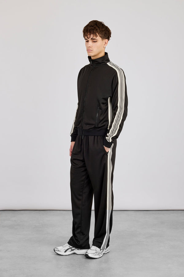 Men's Regular Poly Smooth Taping Track Top & Track Pant - Black