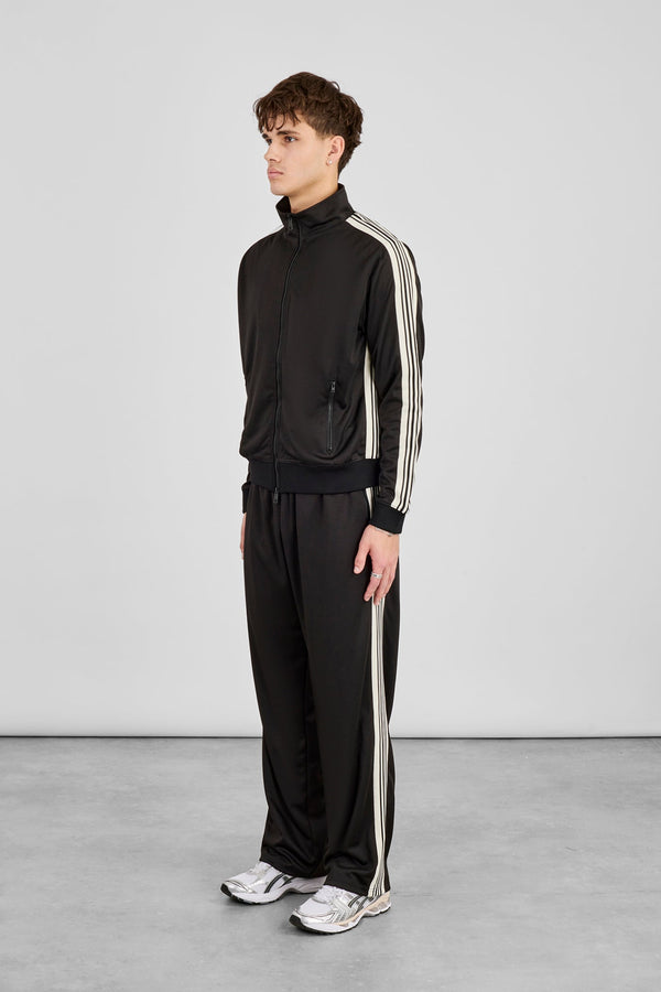 Men's Regular Poly Smooth Taping Track Top & Track Pant - Black