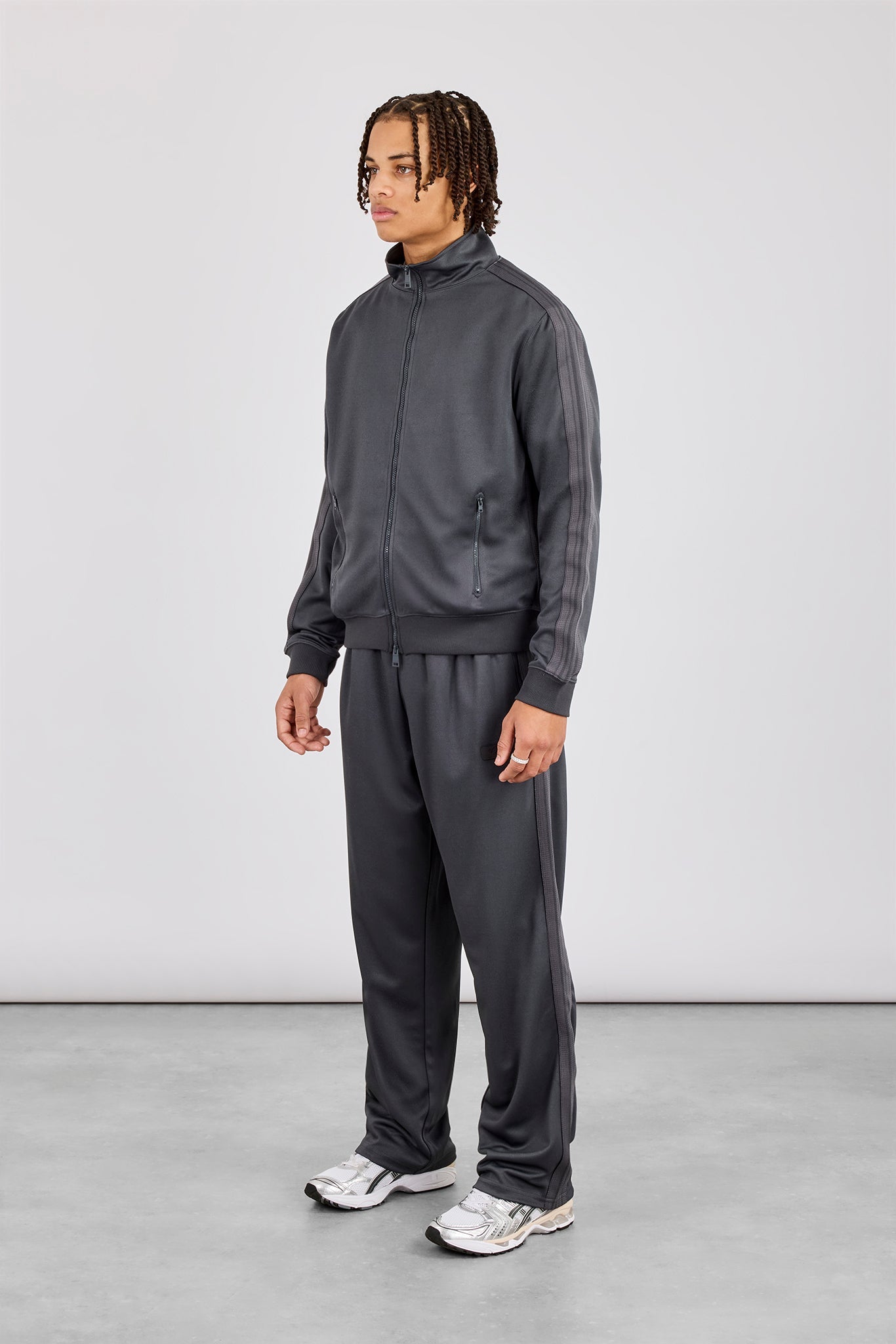 Mens Regular Poly Smooth Taping Tracksuit - Charcoal