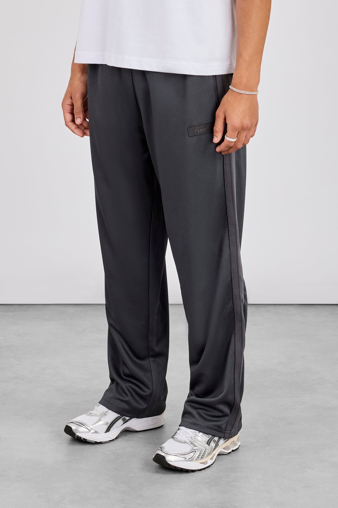 Mens Relaxed Poly Smooth Taping Track Pant - Charcoal