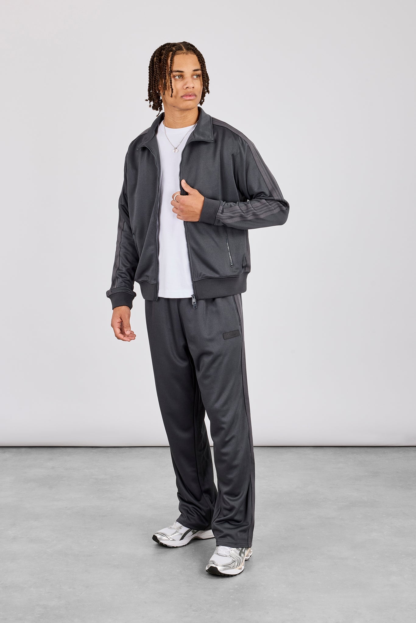 Mens Regular Poly Smooth Taping Tracksuit - Charcoal