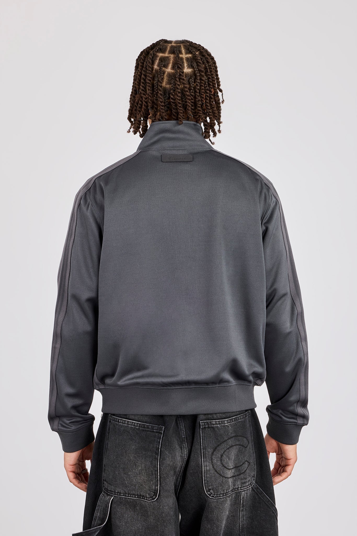 Mens Regular Poly Smooth Taping Track Top - Charcoal