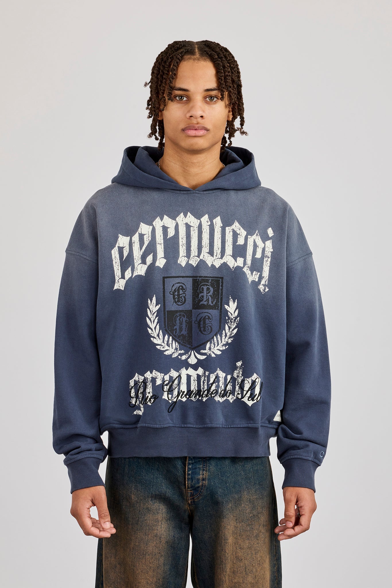 Washed Crest Graphic Hoodie - Navy