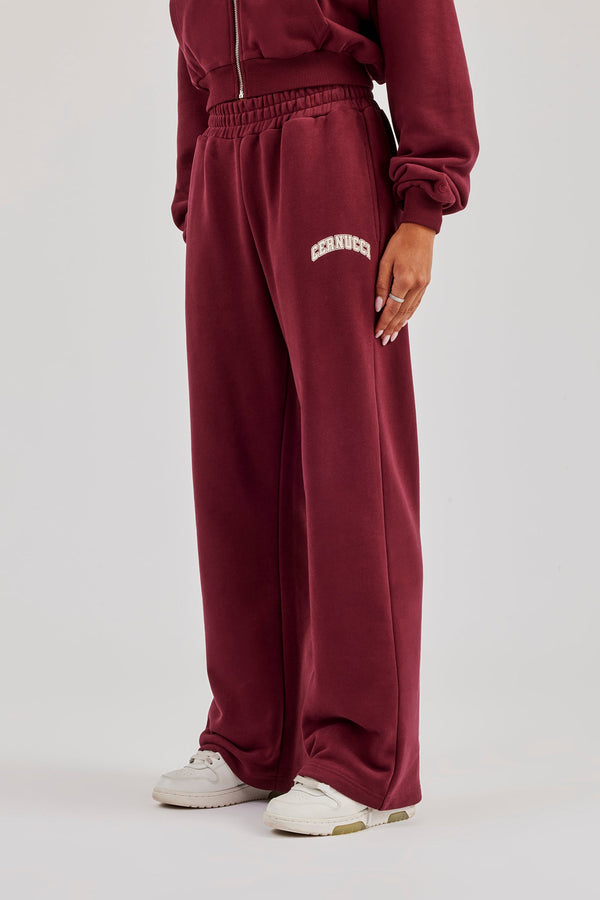 Wide Leg Jogger With Varsity Logo - Berry