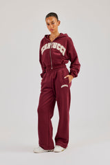Cropped Varsity Logo Hoodie & Wide Leg Jogger - Berry