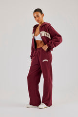 Cropped Varsity Logo Hoodie & Wide Leg Jogger - Berry