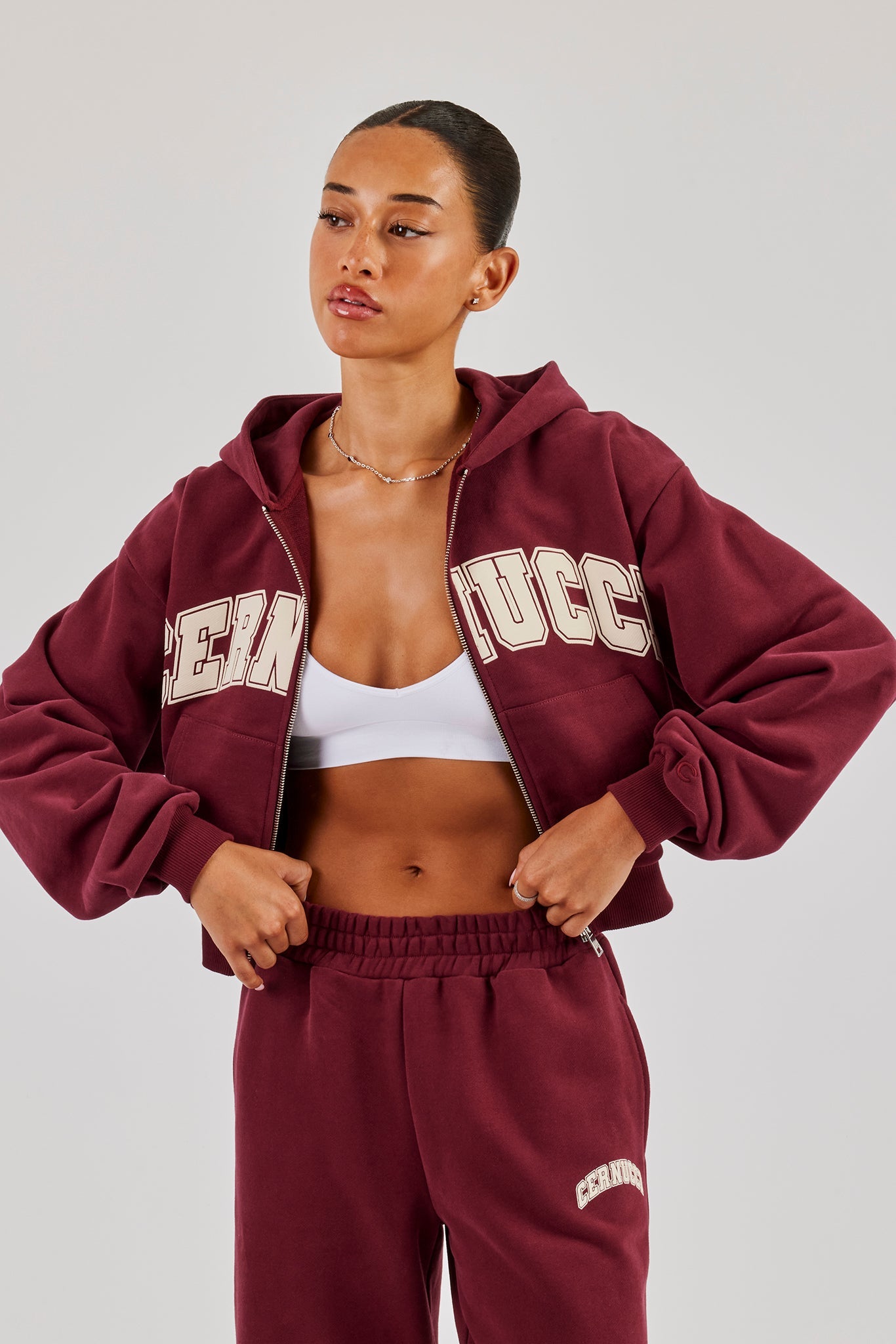 Cropped Varsity Logo Hoodie - Berry