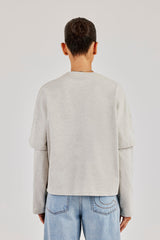 Faux Layer Embroidered T-Shirt - Ash Grey