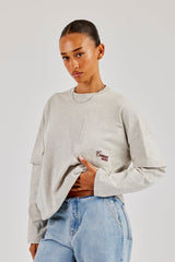 Faux Layer Embroidered T-Shirt - Ash Grey