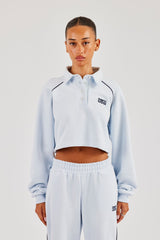 Cropped Rugby Polo With Piping - Light Blue