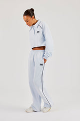 Cropped Rugby Polo & Wide Leg Jogger With Piping - Light Blue