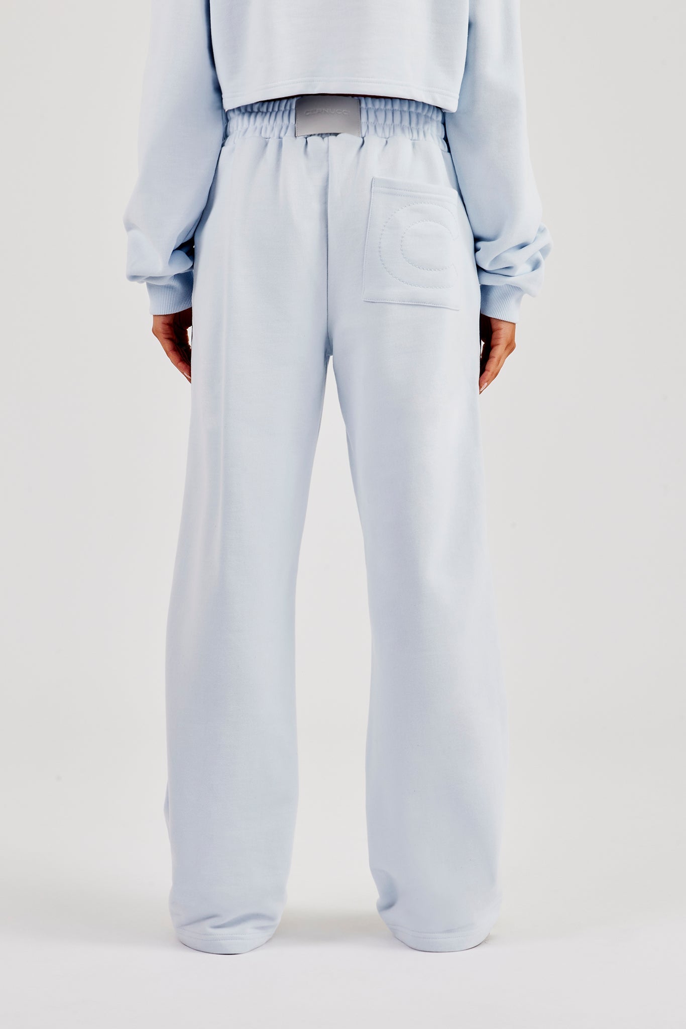Wide Leg Jogger With Piping - Light Blue
