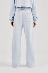 Wide Leg Jogger With Piping - Light Blue