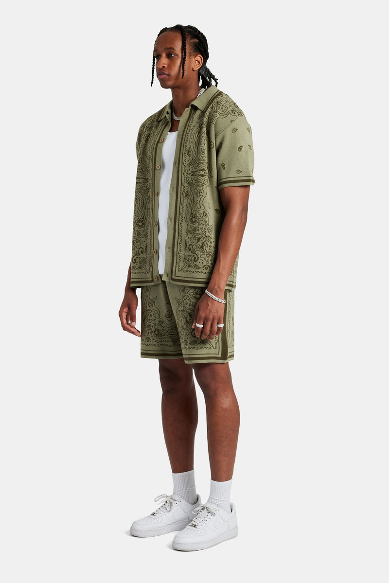 Bandana Knit Shirt & Short Set - Green