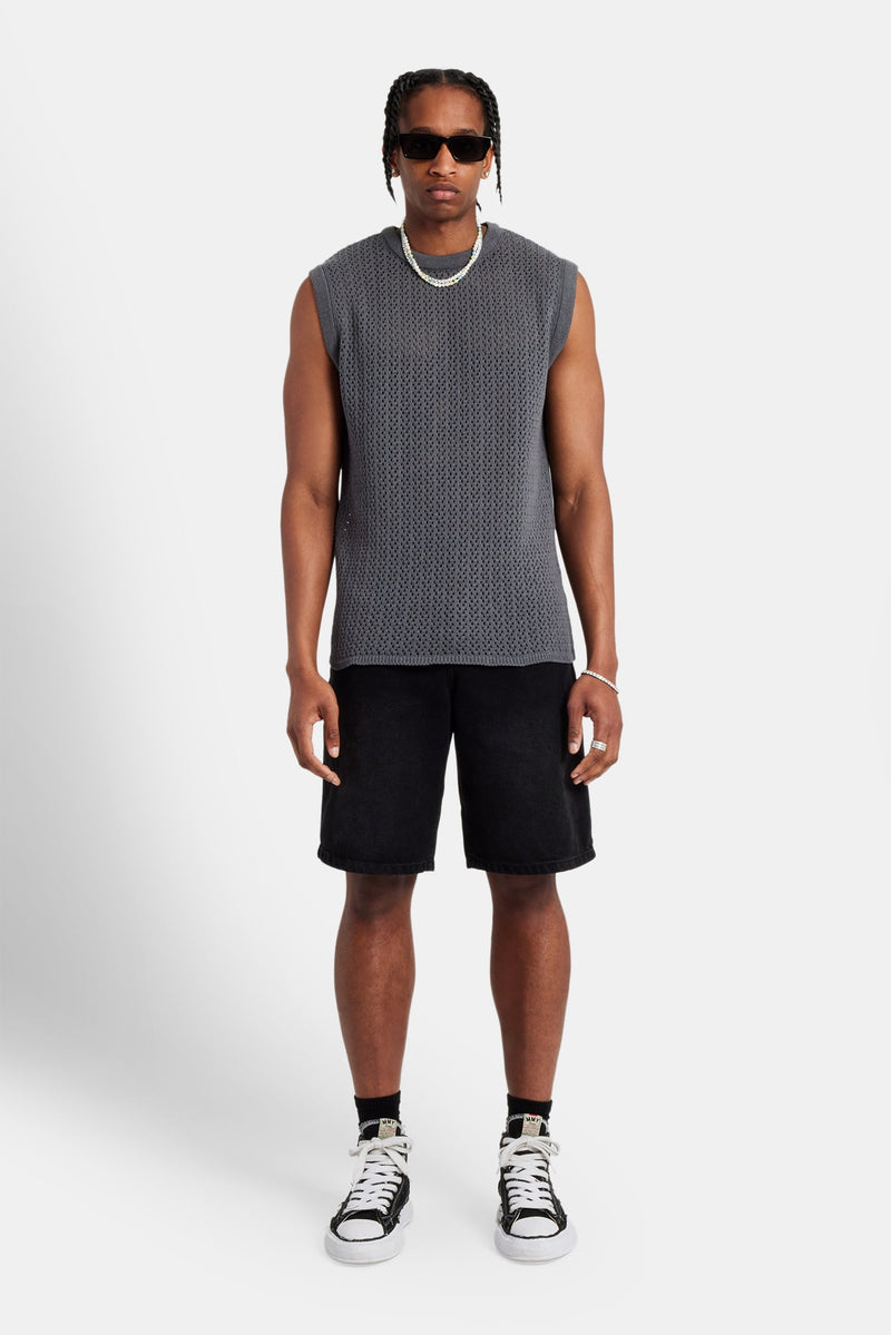 Knitted Loose Vest - Charcoal