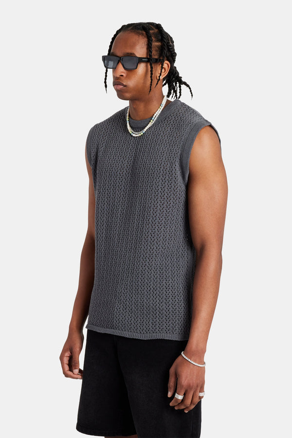 Knitted Loose Vest - Charcoal
