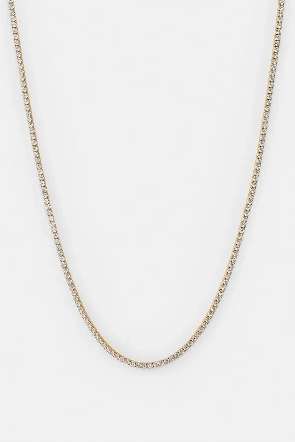 2.5mm Micro Tennis Chain & 10mm Iced Mother Of Pearl Double Motif Necklace