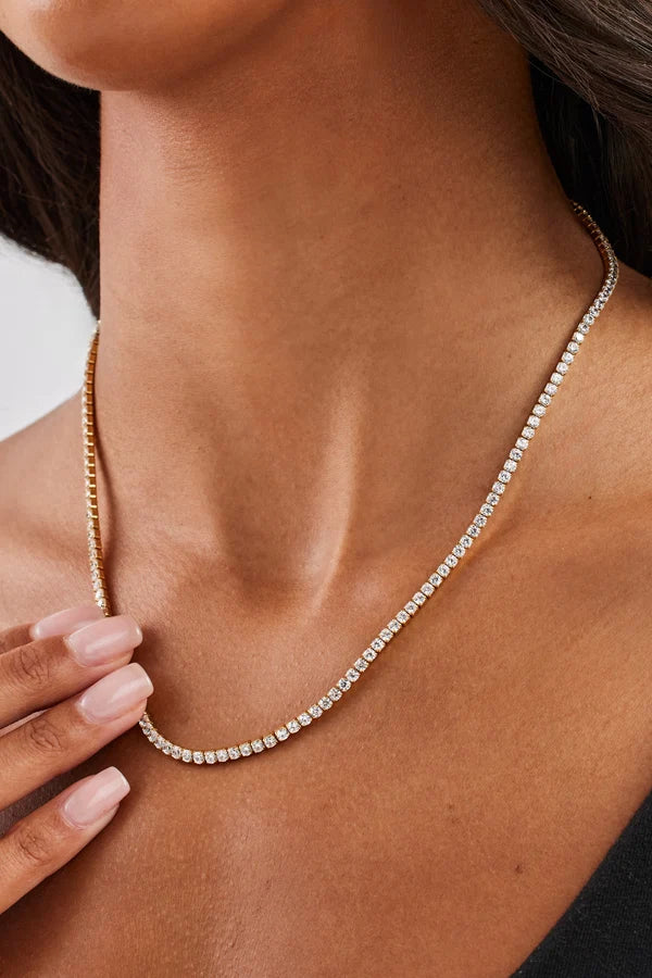 2.5mm Micro Tennis Chain & 10mm Iced Mother Of Pearl Double Motif Necklace