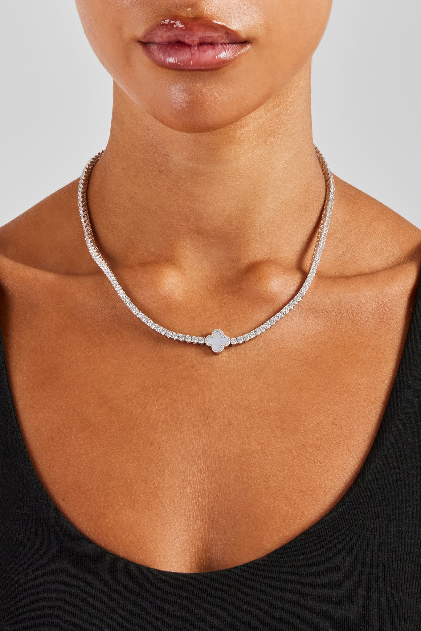 3mm Motif Agate Tennis Chain - White