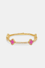 3MM Pink Motif Tennis Bracelet Gold