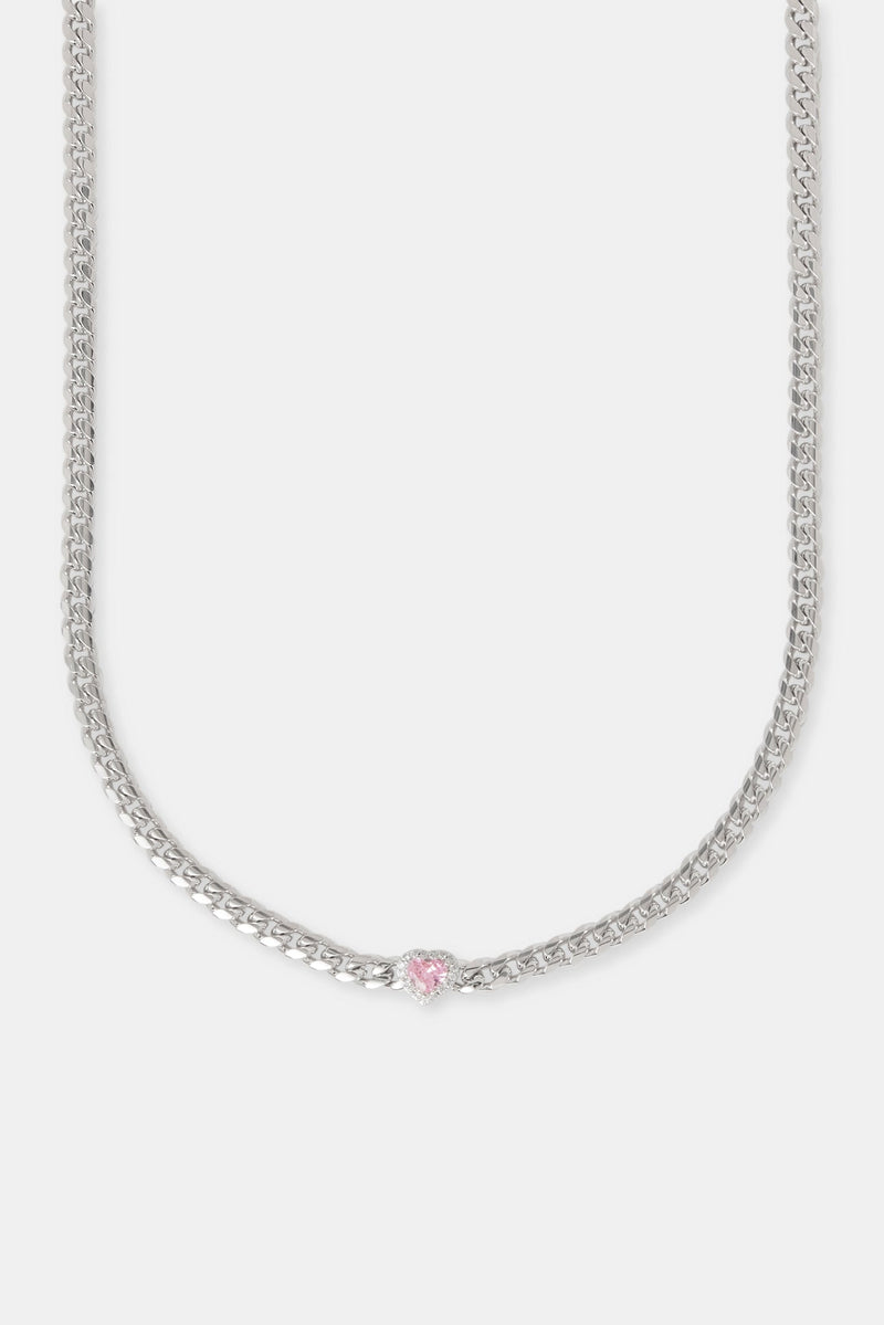 Pink Heart Cuban Chain - 5mm