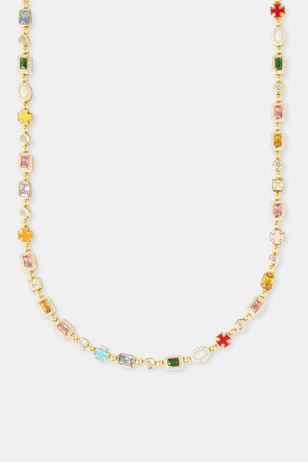 Pink Multi Gemstone Motif Necklace - 6mm