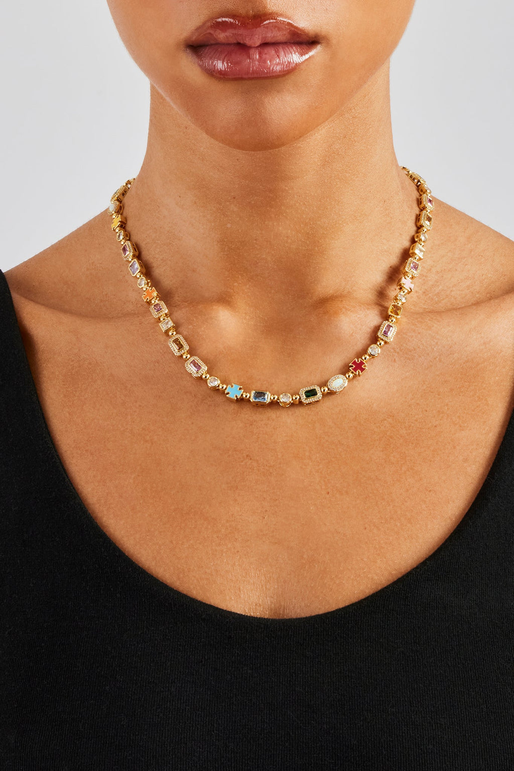 Pink Multi Gemstone Motif Necklace - 6mm | Womens Chains | Shop Multi ...