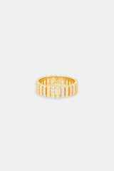 Polished Iced Panelled Ring - 6mm - Gold