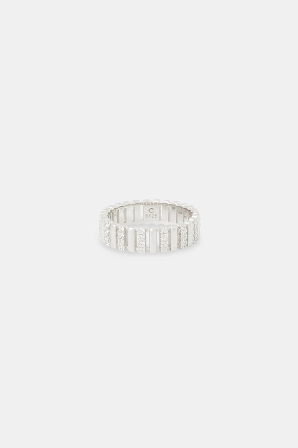 Polished Iced Panelled Ring - 6mm