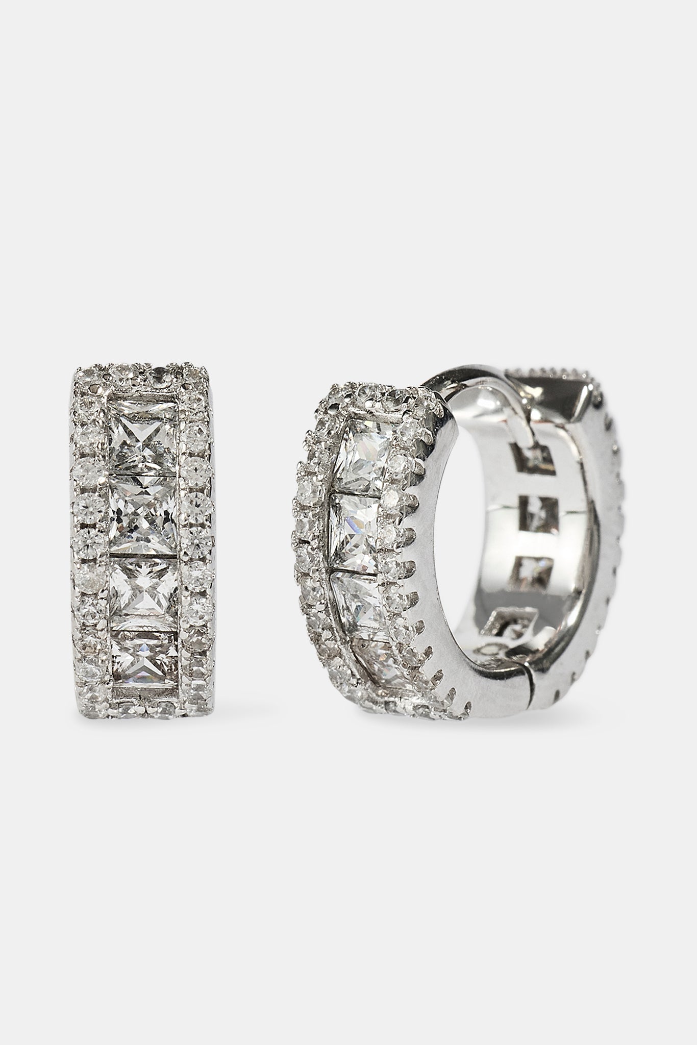 Clear CZ Baguette Hoop Earrings - White - 10mm