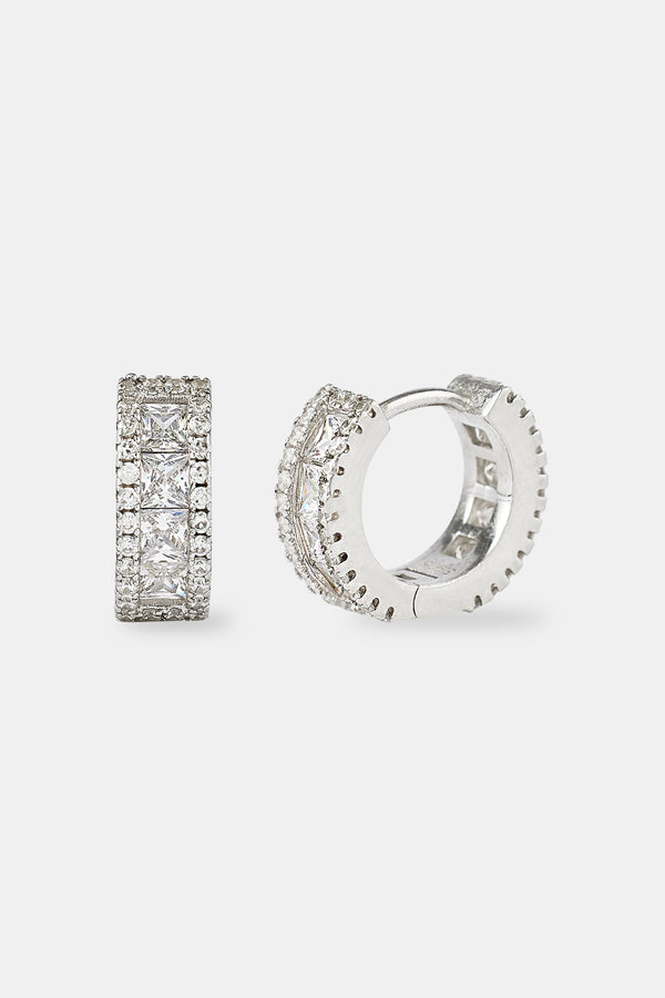 925 Clear CZ Baguette Hoop Earrings - White - 10mm