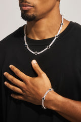 Mens Black Motif Tennis Chain + Bracelet - White - 5mm