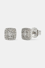 Baguette Centre Square Stud Earrings - 7mm - White