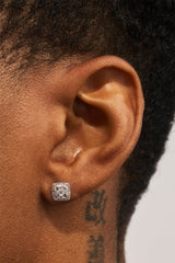 Baguette Centre Square Stud Earrings - 7mm - White