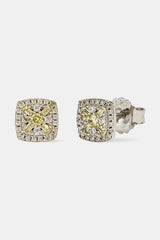 Yellow Baguette Centre Square Stud Earrings - 7mm - White