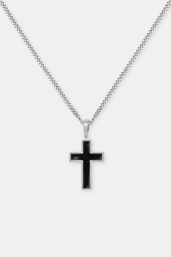 Black Enamel Cross Pendant - 15mm