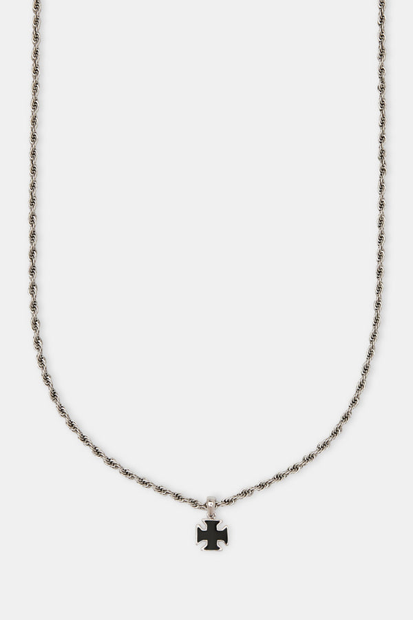 Black Enamel Cross Motif Necklace - 10mm