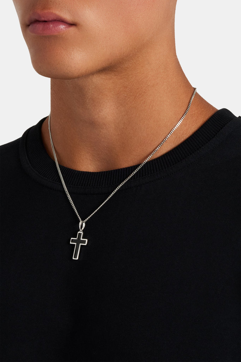 Black Enamel Cross Pendant - 15mm