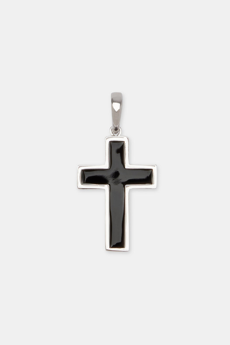 Black Enamel Cross Pendant - 15mm