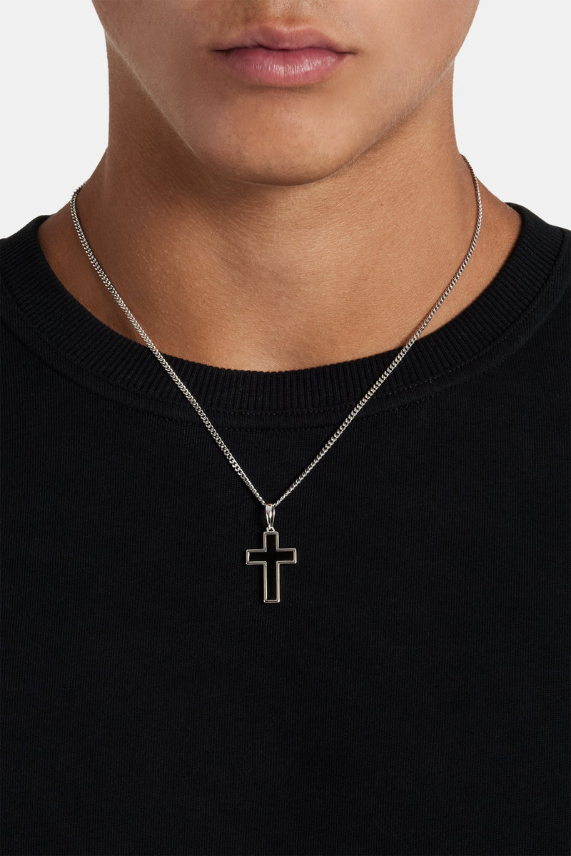 Black Enamel Cross Pendant - 15mm