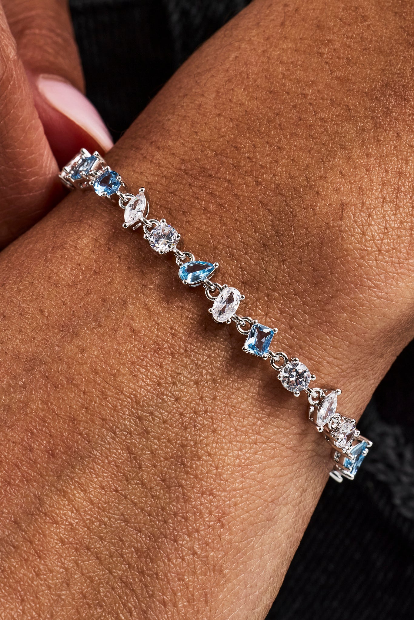 Blue & Clear Mixed Shape Gemstone Bracelet - 5mm - White