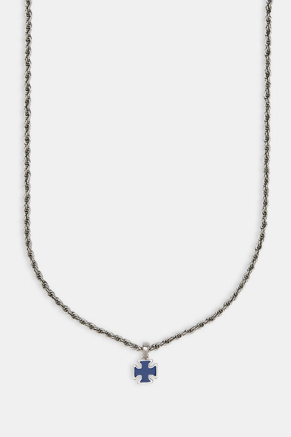 Blue Enamel Cross Motif Necklace - 10mm