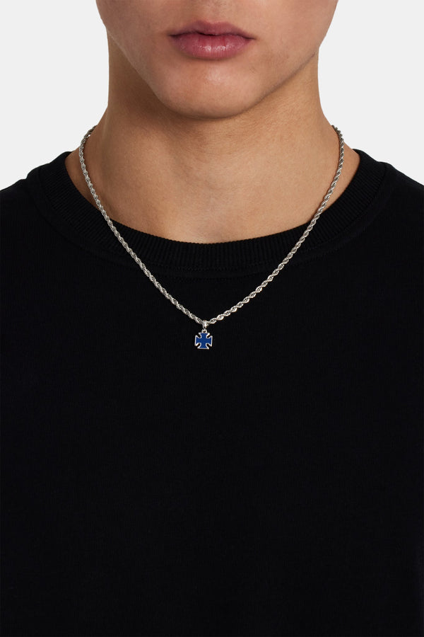 Blue Enamel Cross Motif Necklace - 10mm
