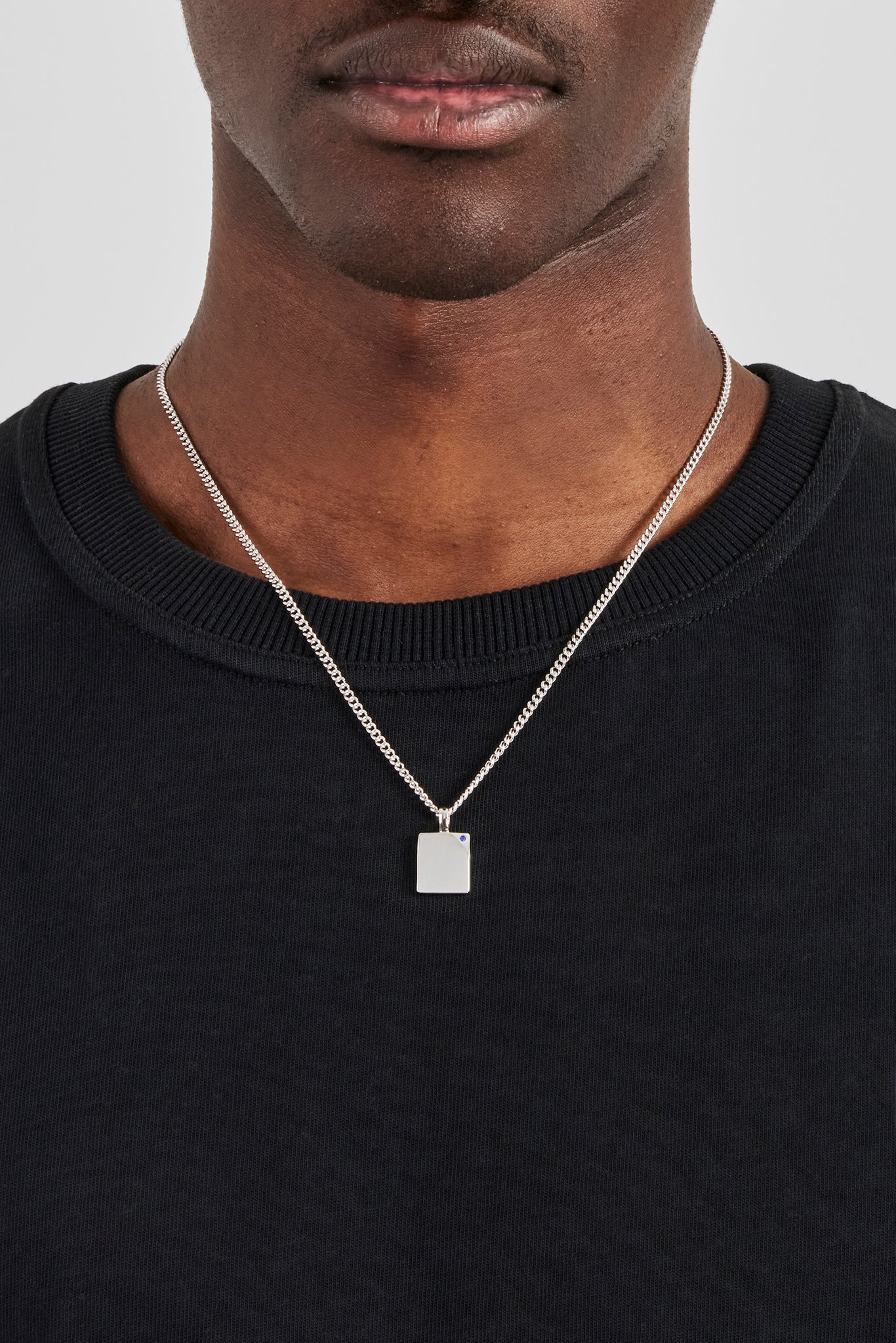 Blue Stone Dog Tag Necklace - 15mm