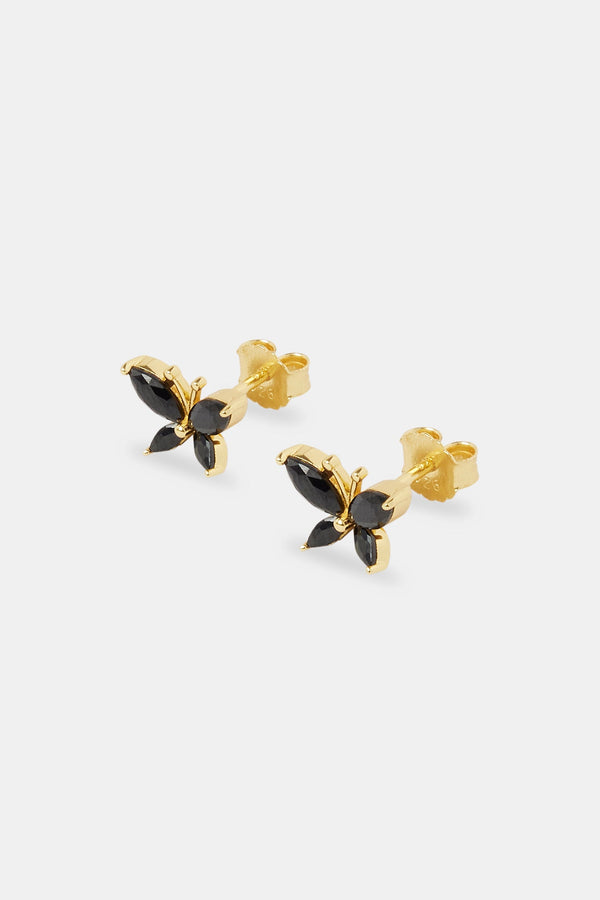 Iced Black Butterfly Stud Earrings - 8mm