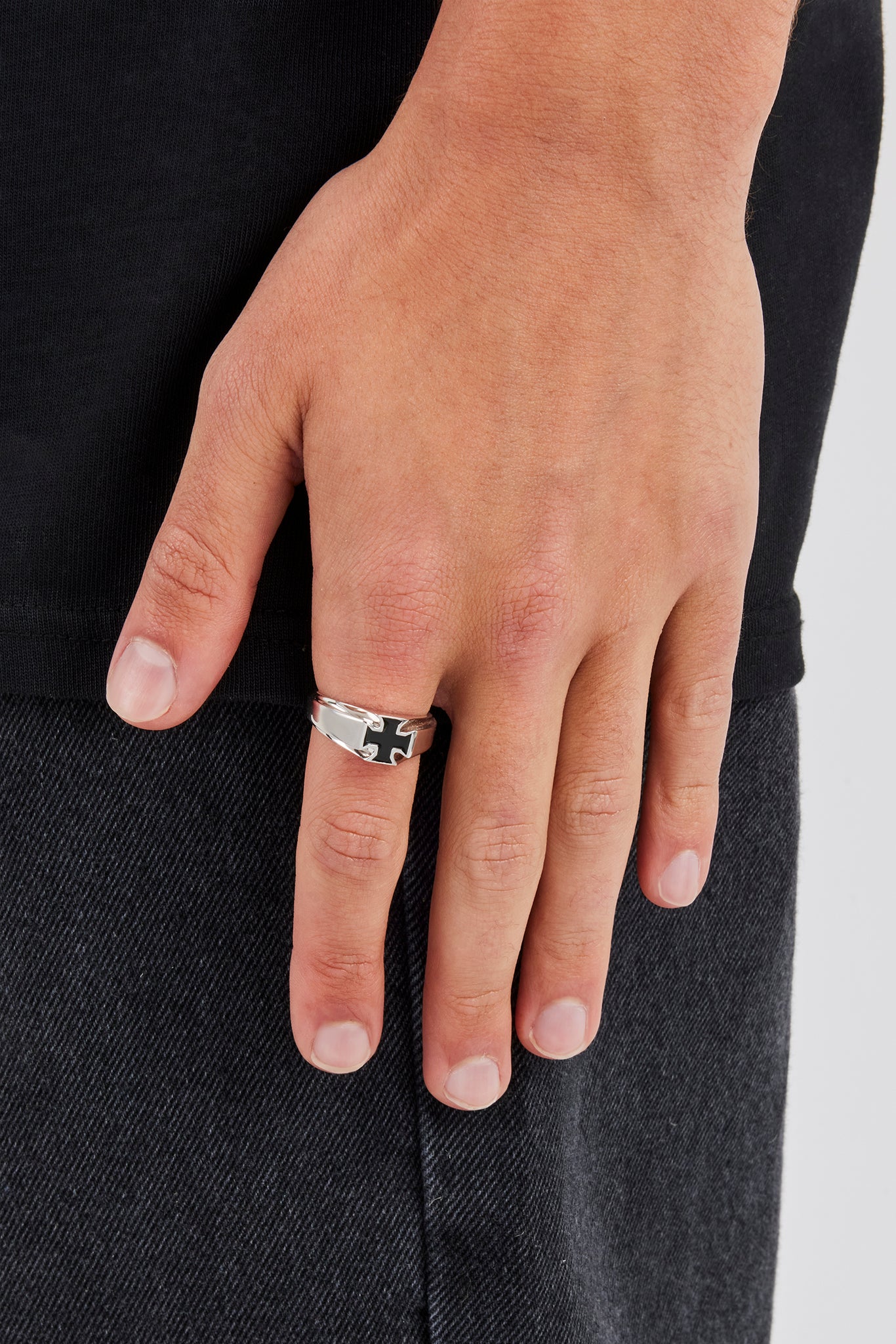 Black Enamel Cross Signet Ring - 10mm