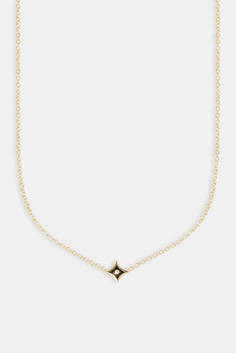 Iced and Black Enamel Star Motif Necklace - 12mm