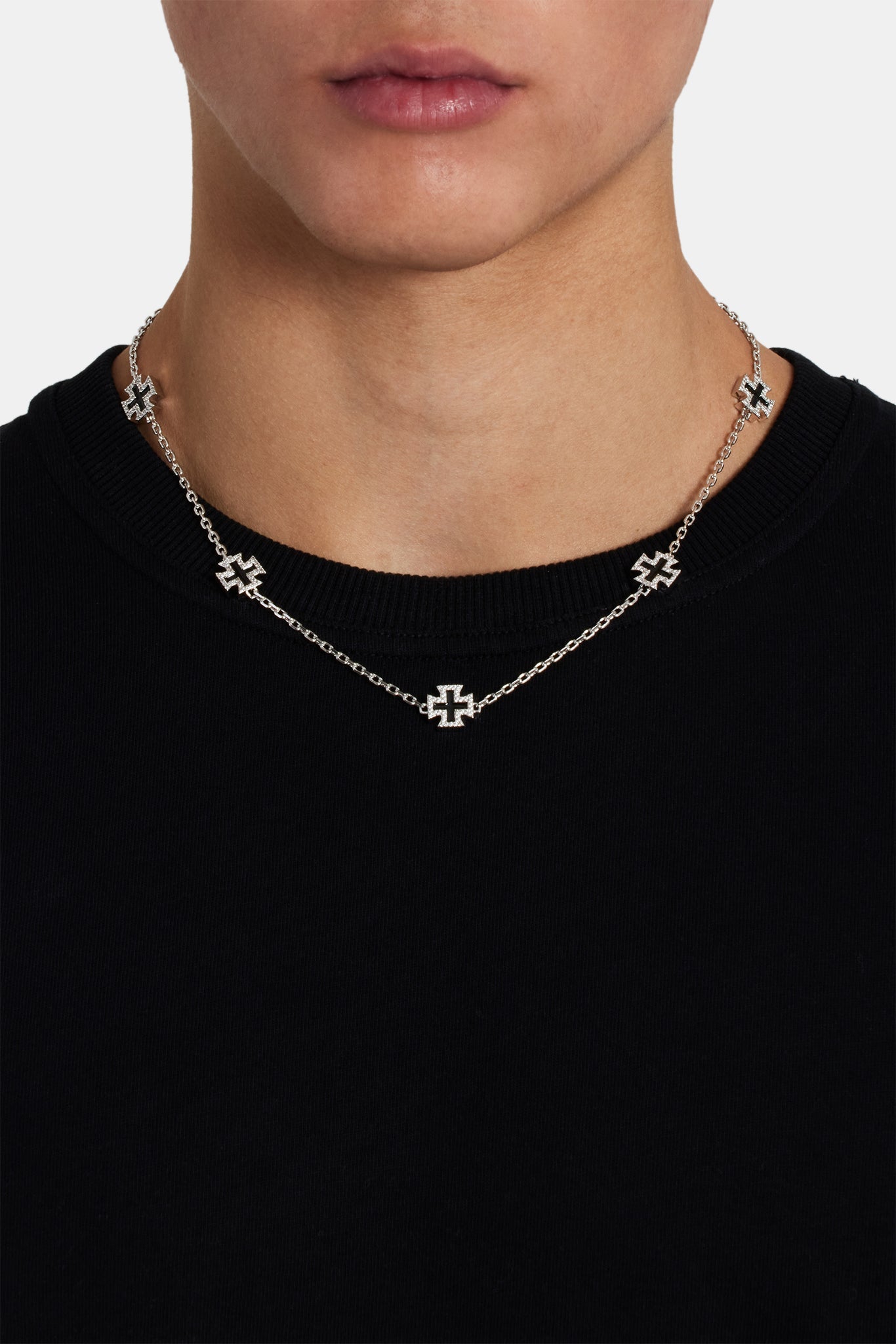 Black Enamel Cross Motif Chain - 12mm
