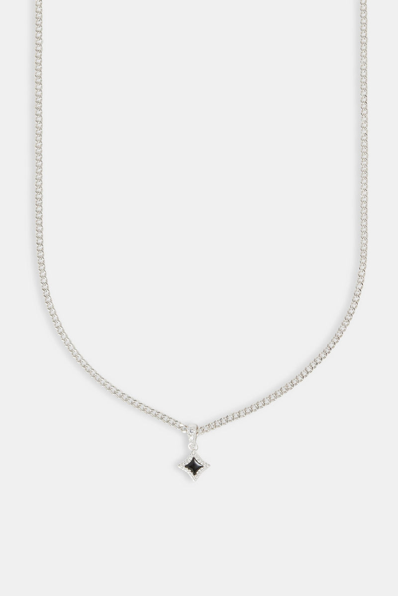 Black Enamel Star Motif Cuban Necklace - 10mm