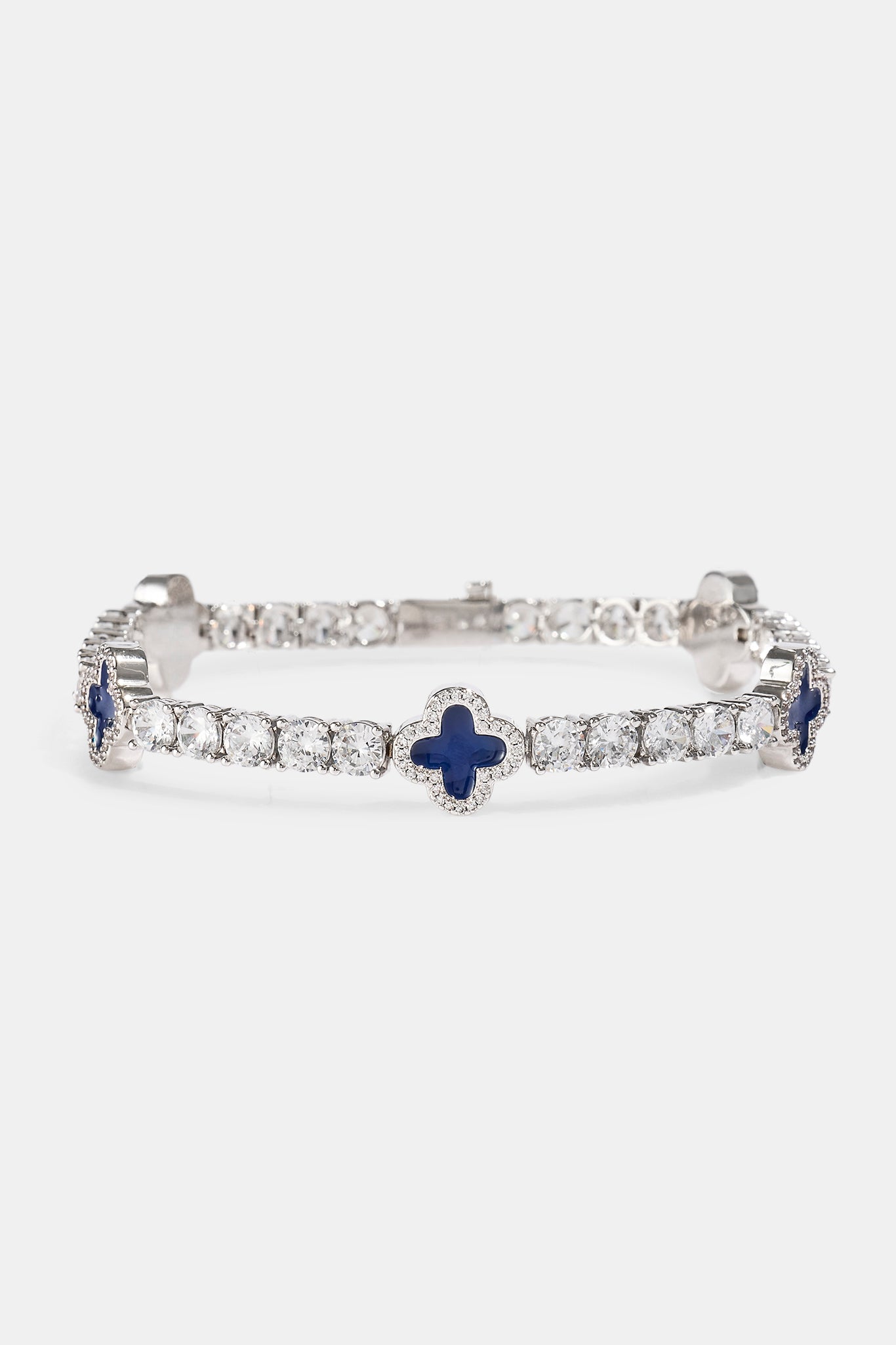 3mm Tennis Bracelet & 5mm Blue Motif Tennis Bracelet Set - White